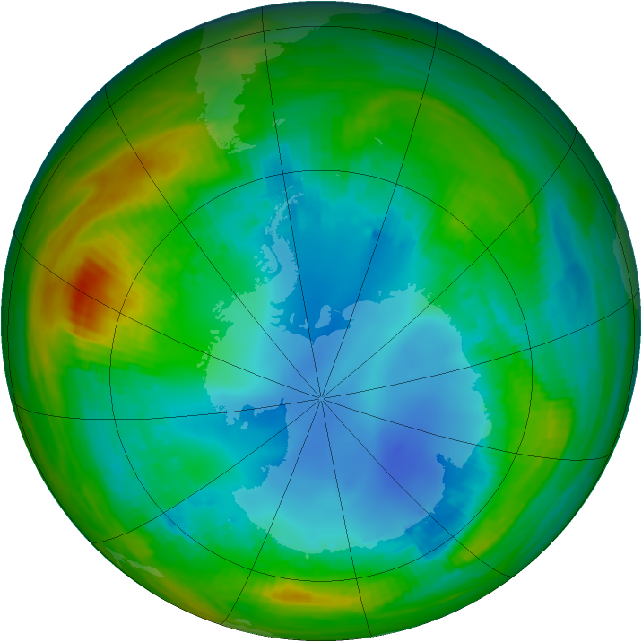 Antarctic ozone map for 08 August 1989